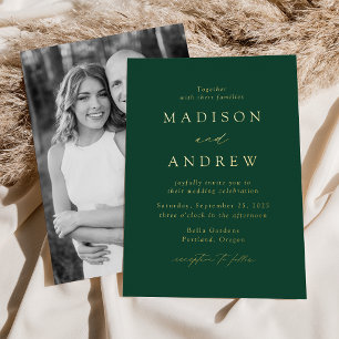 Invitation En Aluminium Élégance Moderne Photo de Mariage Vert et Or