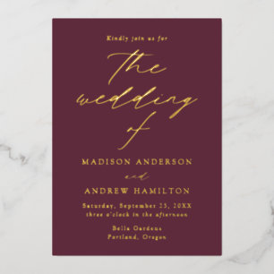 Invitation En Aluminium Elégance moderne Vin et Mariage d'or