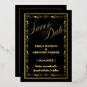 Invitation En Aluminium Elégance Noire et Or, Cadre Art