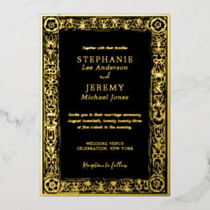 Invitation En Aluminium Élégance Noire Luxe Romantique Mariage Vintage Or