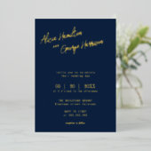 Invitation En Aluminium Élégance pure : Un Mariage bleu marine et or (Debout devant)