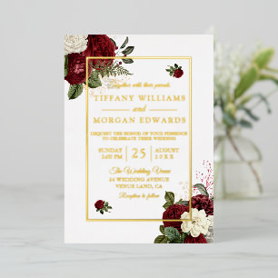 Invitation En Aluminium Élégance Romantique : Mariage Floral Bourgogne & B
