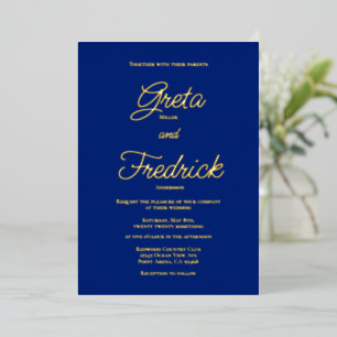 Invitation En Aluminium Élégance simple intemporelle or Royal Blue Mariage
