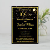 Invitation En Aluminium Elégant 100e anniversaire Black REAL Gold (Debout devant)