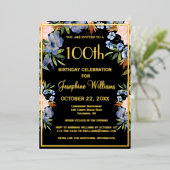 Invitation En Aluminium Elégant 100e anniversaire Black REAL Gold (Debout devant)