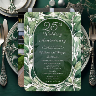 Invitation En Aluminium Élégant 25e anniversaire de Mariage des Feuilles v