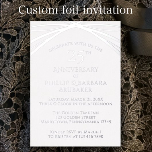 Invitation En Aluminium Élégant 25e anniversaire de Mariage sur mesure