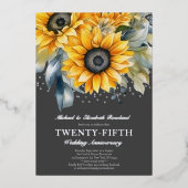 Invitation En Aluminium Élégant 25e anniversaire Mariage d'argent floral (Recto)