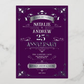 Invitation En Aluminium Élégant 25e anniversaire Mariage en argent violet (Recto)