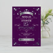 Invitation En Aluminium Élégant 25e anniversaire Mariage en argent violet (Debout devant)