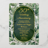 Invitation En Aluminium Élégant 30e anniversaire de Mariage Feuille vert (Recto)