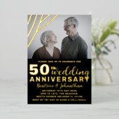 Invitation En Aluminium Élégant 50e anniversaire de Mariage Black & Gold (Debout devant)