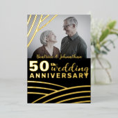 Invitation En Aluminium Élégant 50e anniversaire de Mariage Black & Gold (Debout devant)