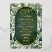 Invitation En Aluminium Élégant 50e anniversaire de Mariage Feuille vert (Recto)