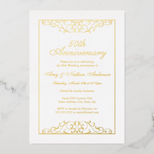 Invitation En Aluminium Élégant 50e anniversaire de Mariage Gold (Recto)