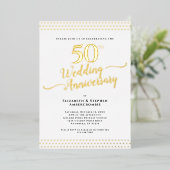 Invitation En Aluminium Élégant 50e anniversaire Mariage or (Debout devant)