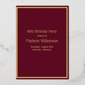 Invitation En Aluminium Élégant 60 Soixante Anniversaire Rouge VRAI Or (Verso)