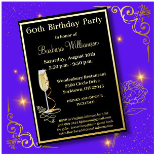 Invitation En Aluminium Élégant 60 Soixante Anniversaire VRAI Or