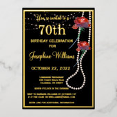 Invitation En Aluminium Elégant 70 Soixante-dix Anniversaire Noir VÉRITABL (Recto)