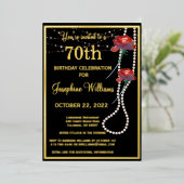 Invitation En Aluminium Elégant 70 Soixante-dix Anniversaire Noir VÉRITABL (Debout devant)