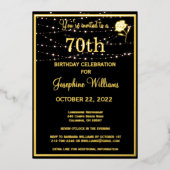 Invitation En Aluminium Elégant 70e Soixante-dix Anniversaire Noir VRAI Or (Recto)
