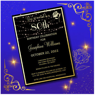 Invitation En Aluminium Elégant 80 80e anniversaire Black REAL Gold