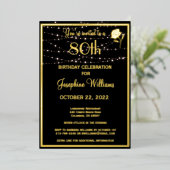 Invitation En Aluminium Elégant 80 80e anniversaire Black REAL Gold (Debout devant)