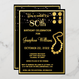 Invitation En Aluminium Elégant 80 Quatre-vingts Anniversaire Noir VRAI Or