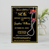 Invitation En Aluminium Elégant 80 Quatre-vingts Anniversaire Noir VRAI Or (Debout devant)