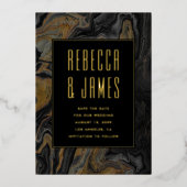 Invitation En Aluminium Élégant Abstrait en marbre noir or Mariage (Recto)