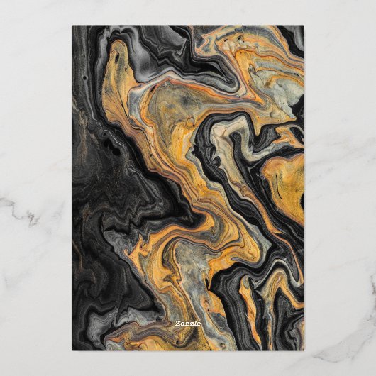 Invitation En Aluminium Élégant Abstrait en marbre noir or Mariage (Verso)