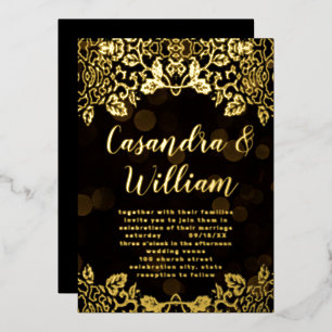 Invitation En Aluminium Elégant Abstrait Floral Mariage or Foil Invit