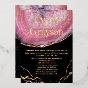 Invitation En Aluminium Élégant Agate Blush Pink & Gold Mariage
