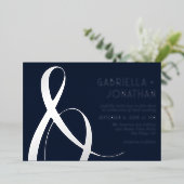 Invitation En Aluminium Elégant Ampersand bleu Mariage argent (Debout devant)