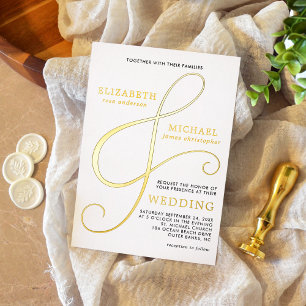 Invitation En Aluminium Elégant Ampersand Gold Mariage moderne