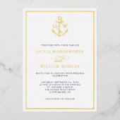 Invitation En Aluminium Elégant Ancre nautique Monogram Mariage Gold (Recto)