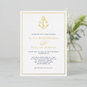 Invitation En Aluminium Elégant Ancre nautique Monogram Mariage Gold (Debout devant)