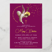 Invitation En Aluminium Élégant Ange rose Confirmation Communion Foi (Recto)