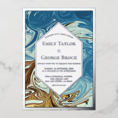 Invitation En Aluminium Elégant Aquarelle Bleu Mariage Abstrait Argent (Recto)