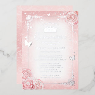Invitation En Aluminium Élégant aquarelle florale rose clair Quinceanera