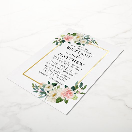 Invitation En Aluminium Elégant Aquarelle rose blanc Floral Mariage Or (Rotation)