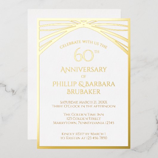 Invitation En Aluminium Élégant Arc 60ème Mariage Anniversaire de la fête  (Recto/Verso)