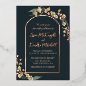 Invitation En Aluminium Elégant arc floral bleu marine (Recto)