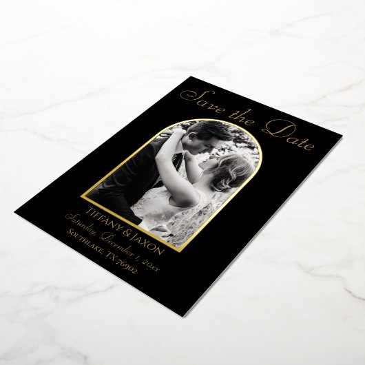 Invitation En Aluminium Elégant Arc Photo Enregistrer la date Réel (Rotation)