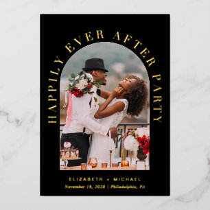 Invitation En Aluminium Elégant Arc Photo Mariage Réception Black Gold