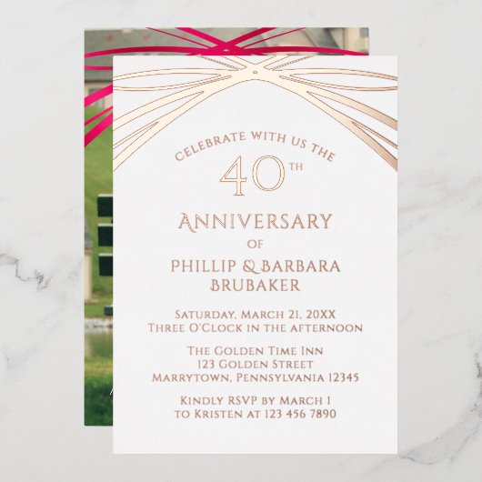 Invitation En Aluminium Elegant Arch Ajouter Photo 40e anniversaire de Mar (Recto/Verso)