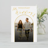 Invitation En Aluminium Elégant Arch Gold Foil et Mariage photo (Debout devant)