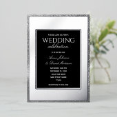 Invitation En Aluminium Elégant argent et Mariage noir (Debout devant)