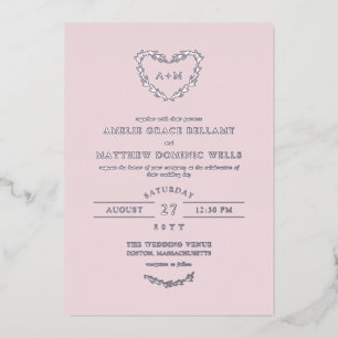 Invitation En Aluminium Elégant Argent et Misty Rose Mariage de couronne d