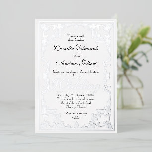 Invitation En Aluminium Elégant Argent Ornate FLourish Mariage frontière